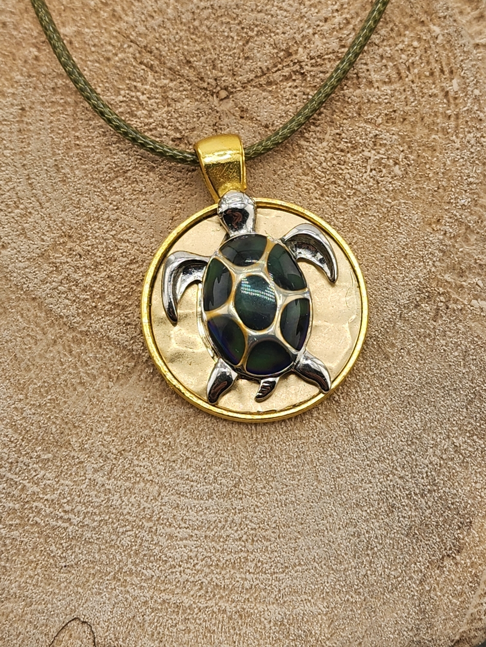 Gold-Tone Turtle Pendant Necklace with Green Enamel Shell